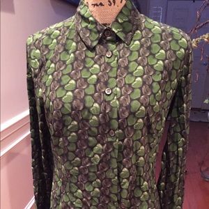Prada silk heart button down shirt.